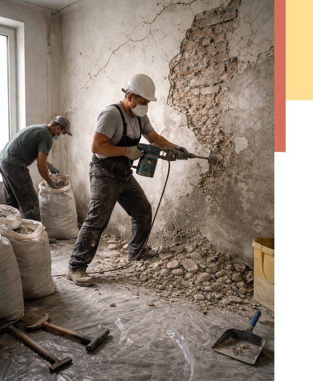 Демонтаж штукатурки со стен в Рубцовске от 7281 руб/м² — быстро и недорого | ОТДЕЛОЧНИК-Рбц