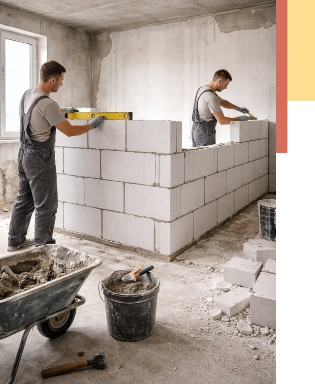 Кладка перегородок из ПГП в Рубцовске от 2528 руб./м2 — монтаж и возведение под ключ | ОТДЕЛОЧНИК-Рбц