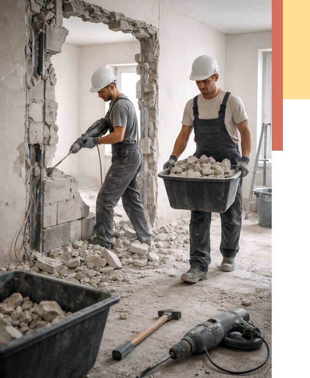 Демонтаж блоковых перегородок в Рубцовске от 3792 руб. — быстро и недорого | ОТДЕЛОЧНИК-Рбц