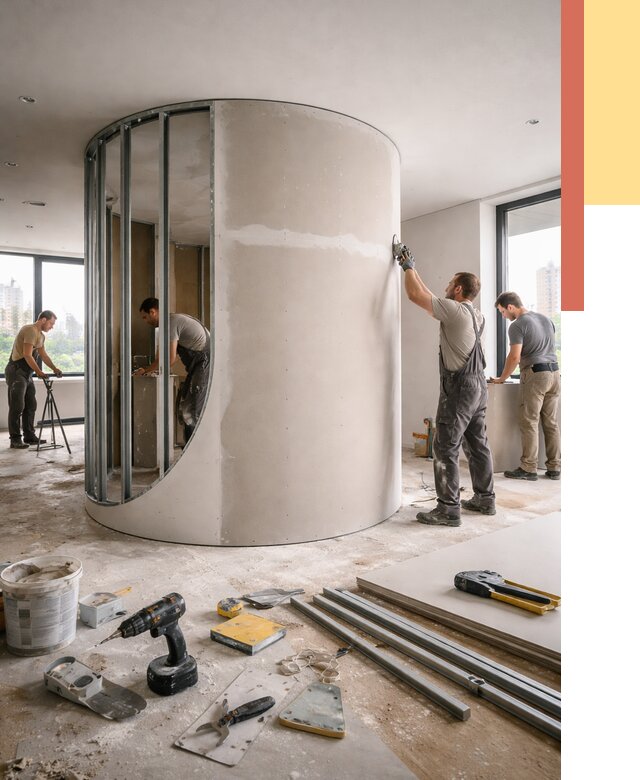 Радиусная перегородка из гипсокартона в Рубцовске от 2933 руб. под ключ | ОТДЕЛОЧНИК-Рбц