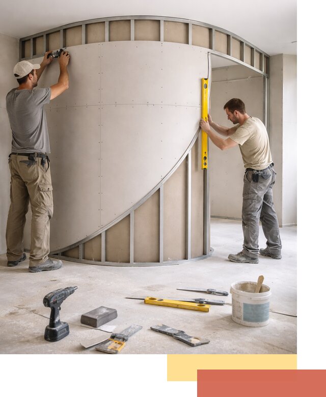 Радиусная перегородка из гипсокартона в Рубцовске под ключ