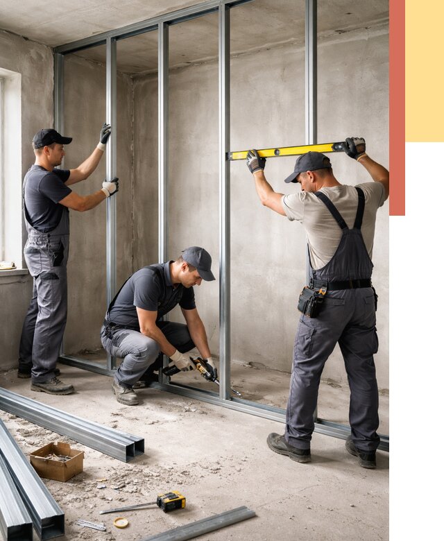 Монтаж каркаса перегородки из профиля в Рубцовске от 758 руб. | ОТДЕЛОЧНИК-Рбц