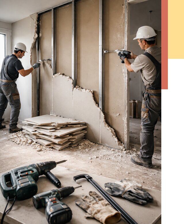 Демонтаж перегородки из гипсокартона в Рубцовске от 1214 руб. быстро и недорого | ОТДЕЛОЧНИК-Рбц