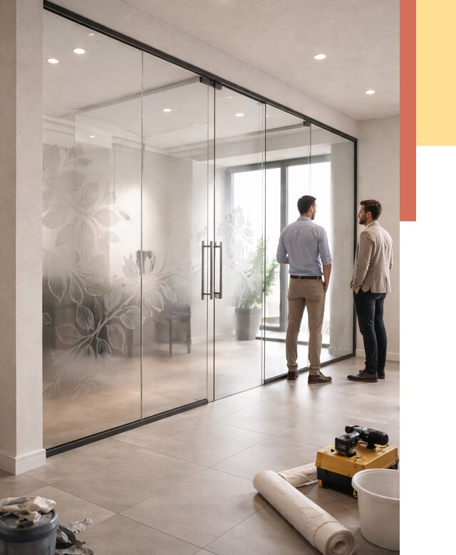 Стеклянные перегородки с рисунком в Рубцовске от 12641 руб. монтаж и нанесение | ОТДЕЛОЧНИК-Рбц