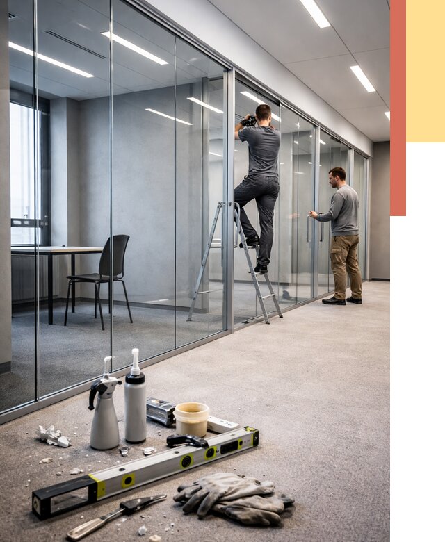 Стеклянные офисные перегородки в Рубцовске от 8596 руб. — монтаж и установка | ОТДЕЛОЧНИК-Рбц