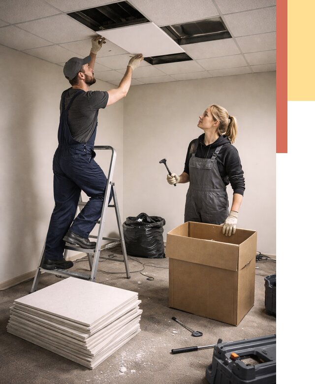 Демонтаж потолочной плитки в Рубцовске от 4551 руб. быстро и недорого | ОТДЕЛОЧНИК-Рбц