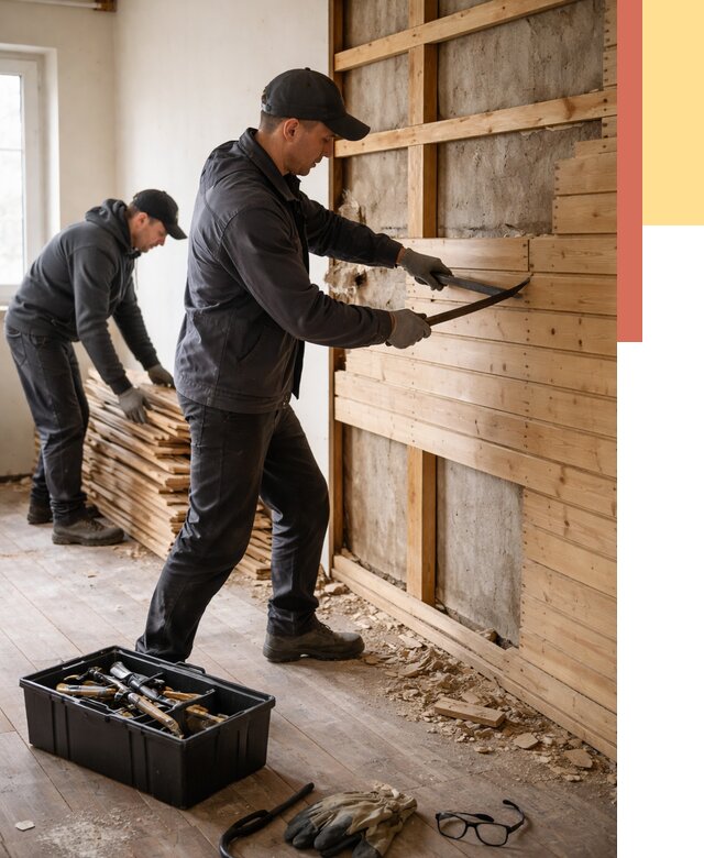 Демонтаж вагонки в Рубцовске от 3843 руб/м2 — быстро и недорого | ОТДЕЛОЧНИК-Рбц