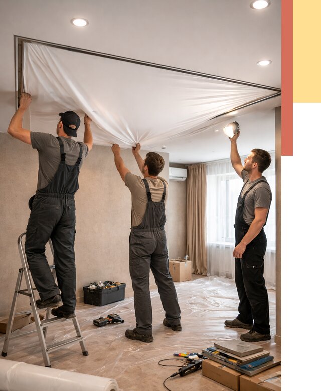 Монтаж ПВХ натяжного потолка в Рубцовске от 3540 руб. под ключ | ОТДЕЛОЧНИК-Рбц