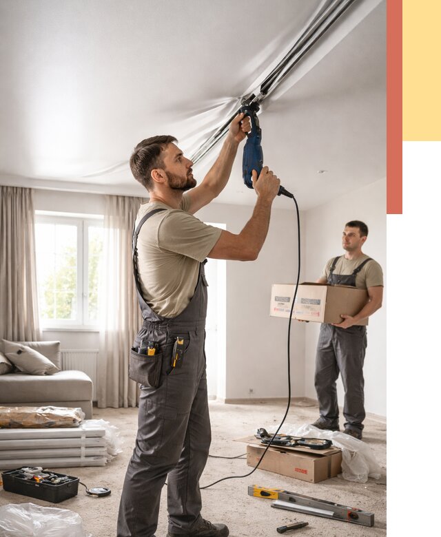 Монтаж сатинового натяжного потолка в Рубцовске от 3540 руб. | Быстро, недорого — ОТДЕЛОЧНИК-Рбц