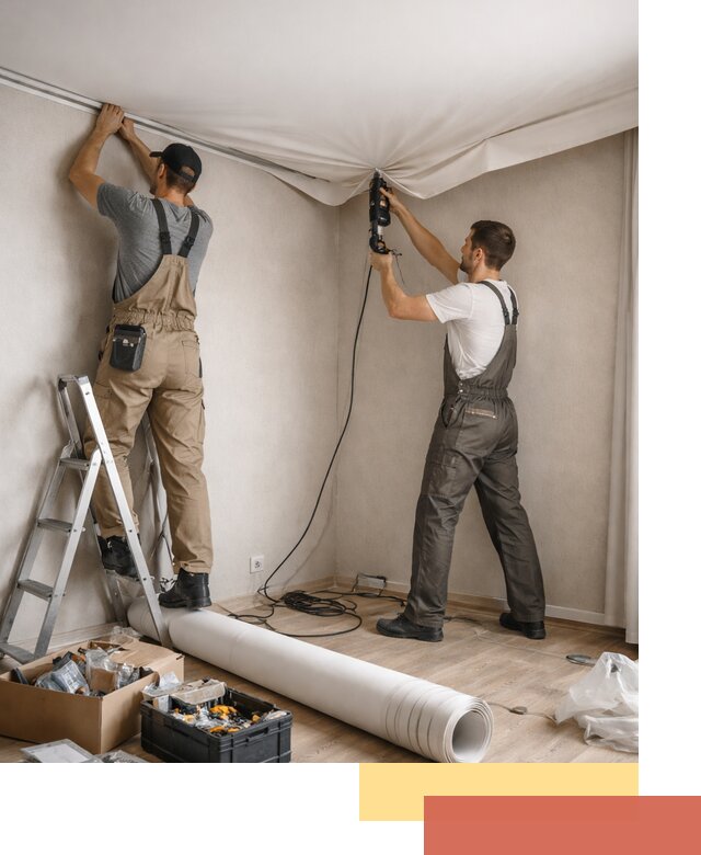 Монтаж цветного натяжного потолка в Рубцовске за один день