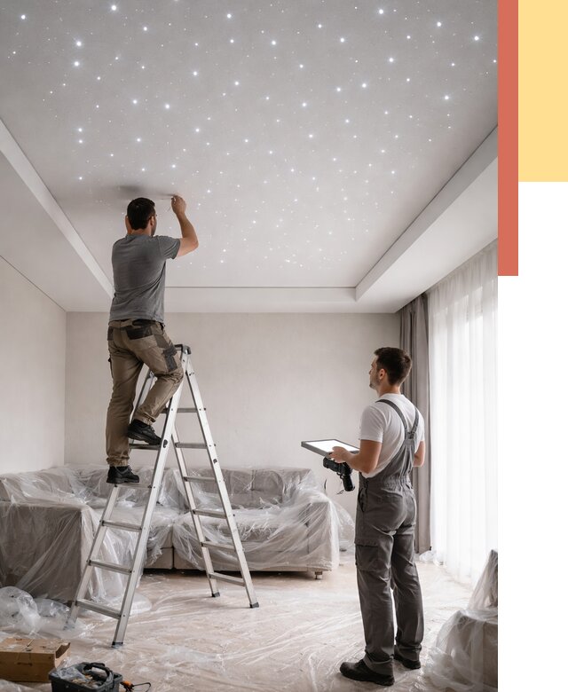 Монтаж натяжного потолка «звездное небо» в Рубцовске от 6573 руб. | ОТДЕЛОЧНИК-Рбц