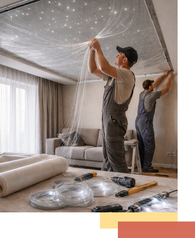 Монтаж натяжного потолка «Звездное небо» в Рубцовске