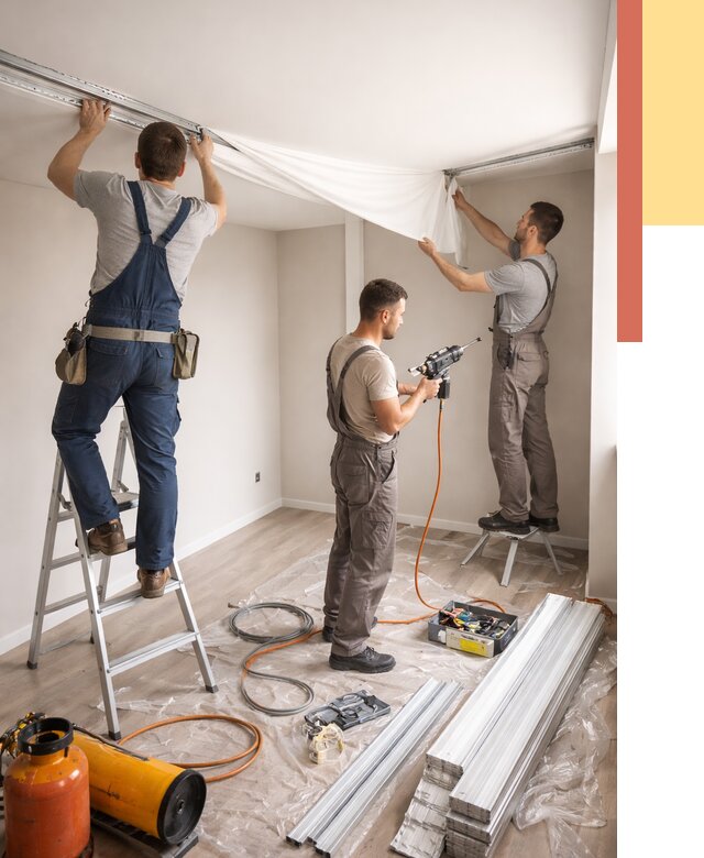 Монтаж натяжного потолка в студии в Рубцовске от 5562 руб. — быстро и недорого | ОТДЕЛОЧНИК-Рбц