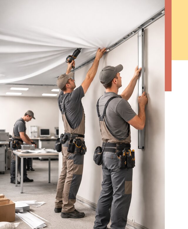 Монтаж натяжного потолка в офисе в Рубцовске от 455 руб/м² — быстро и недорого | ОТДЕЛОЧНИК-Рбц