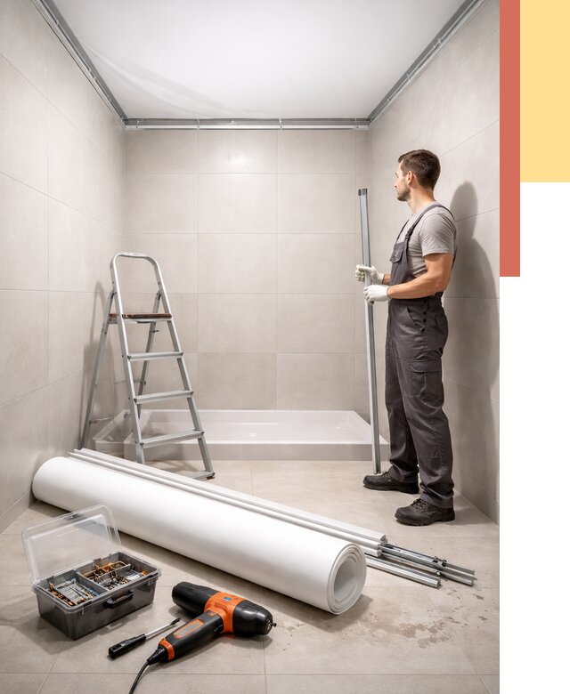 Монтаж натяжного потолка в санузле в Рубцовске от 1871 руб. — ОТДЕЛОЧНИК-Рбц