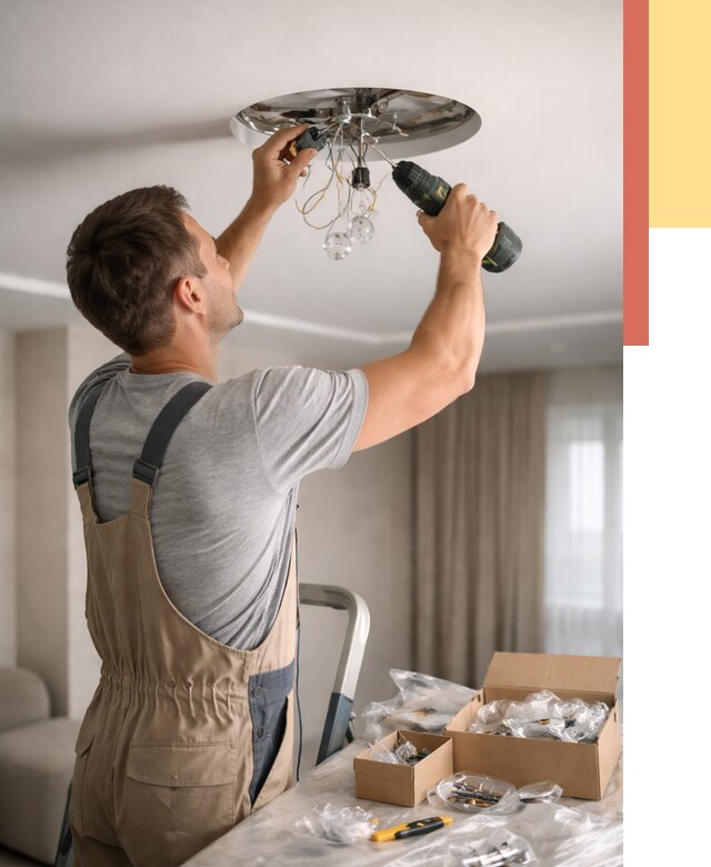 Установка люстры в натяжной потолок в Рубцовске от 1214 руб. | Быстро и недорого — ОТДЕЛОЧНИК-Рбц