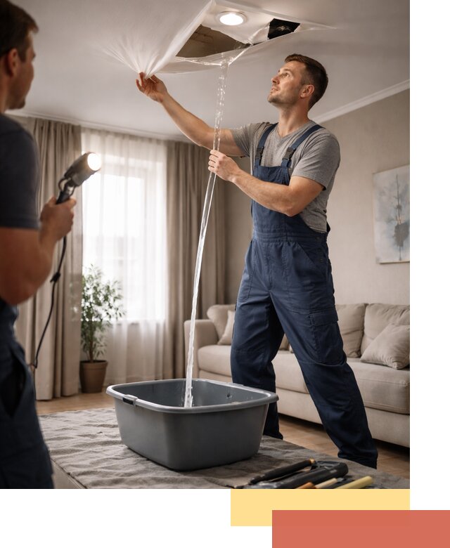 Слив воды с натяжного потолка в Рубцовске быстро и аккуратно