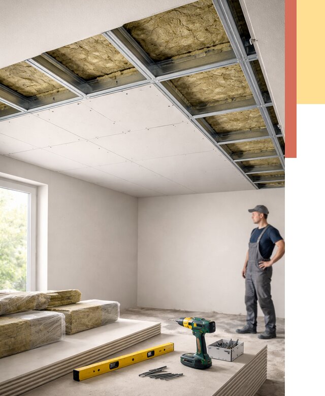 Звукоизоляция потолка ГКЛ в Рубцовске от 961 руб. — монтаж под ключ | ОТДЕЛОЧНИК-Рбц