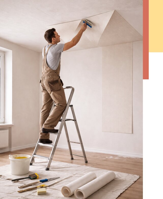 Поклейка обоев на потолок в Рубцовске от 4551 руб. быстро и недорого | ОТДЕЛОЧНИК-Рбц